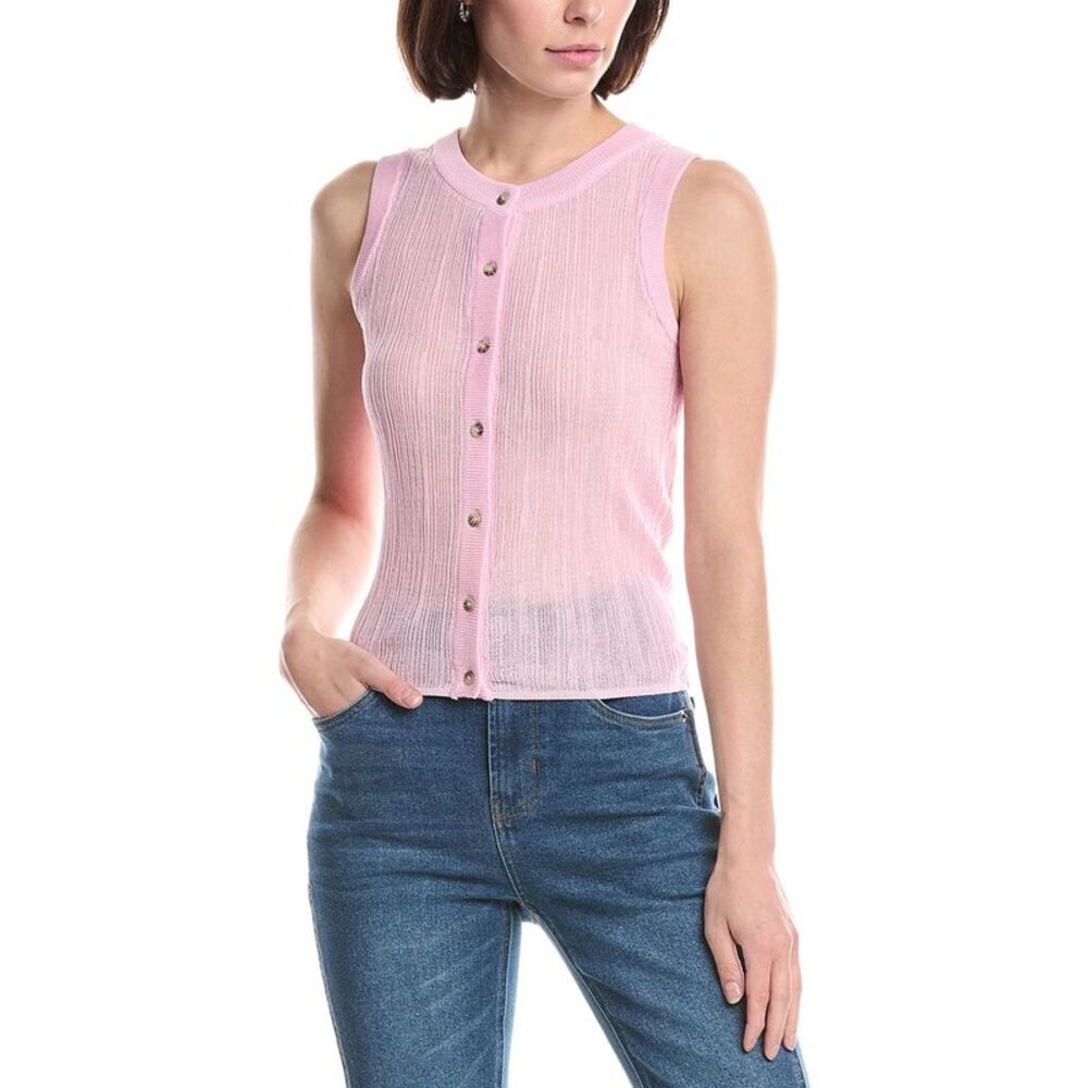 Kenneth Cole Womens  Variegated Rib Crop Blouse, Pink